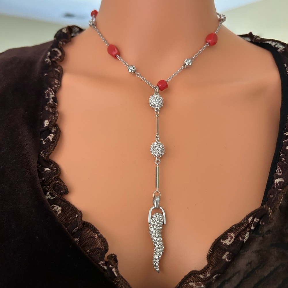 Dolce & Gabbana Silver and Red Pendant Necklace